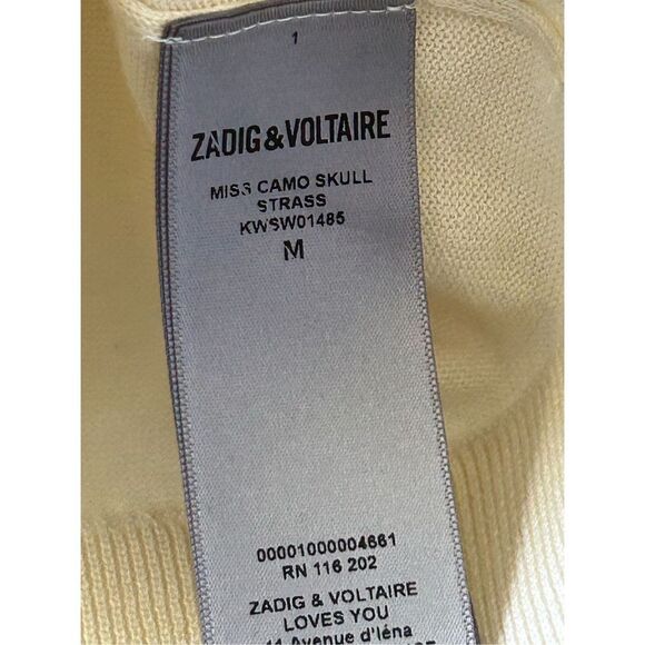 Zadig & Voltaire Miss Camo Skull Strass Sweater Women’s Cream Size Medium - Picture 11 of 12